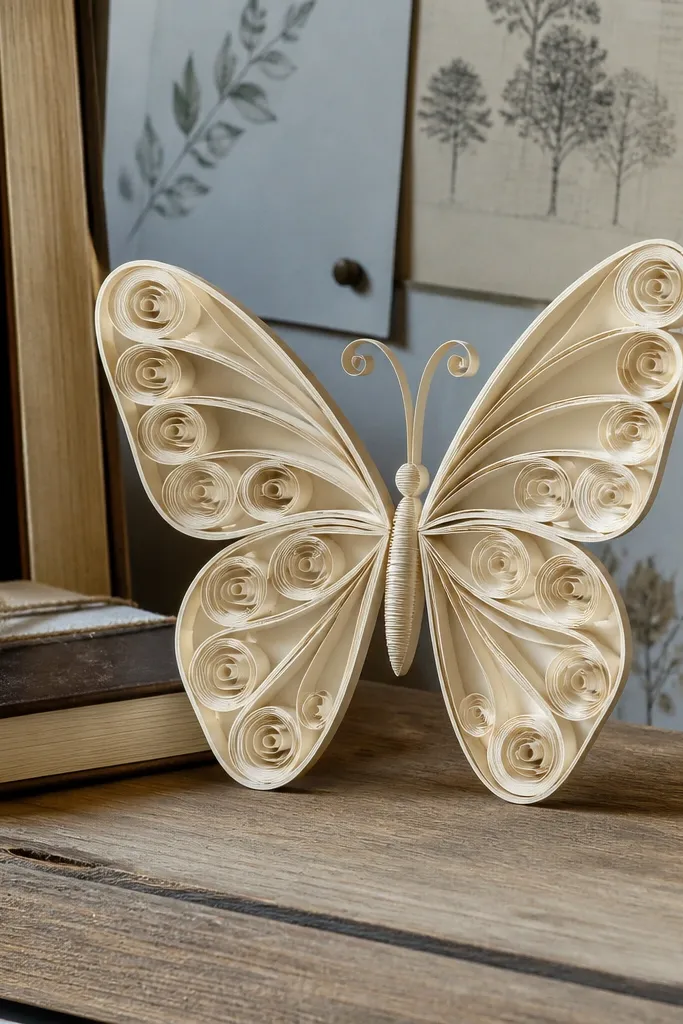 Butterfly with curled wing edges that look like paper quilling