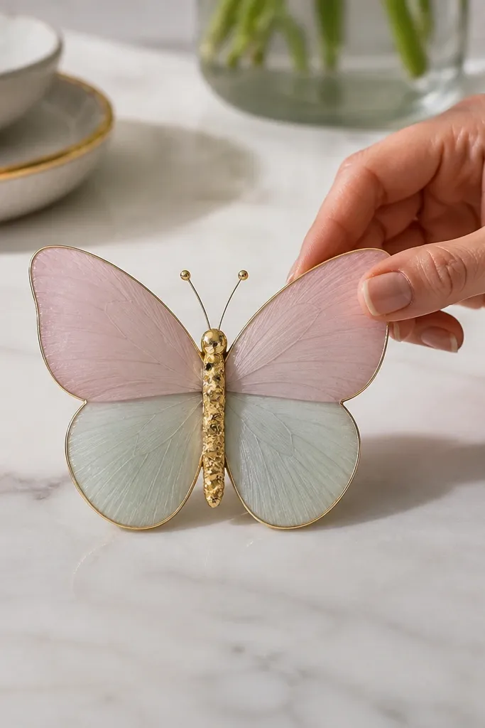 Minimal butterfly with light wings and a gold body accent