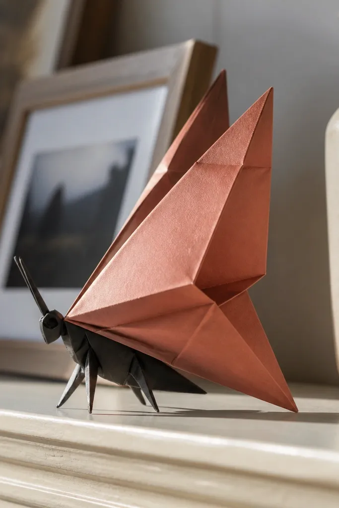 Butterfly with wings angled upward like a small sculpture
