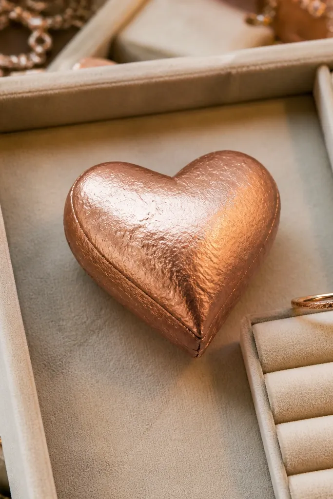 Rose gold heart paper squishy with a single straight side seam line