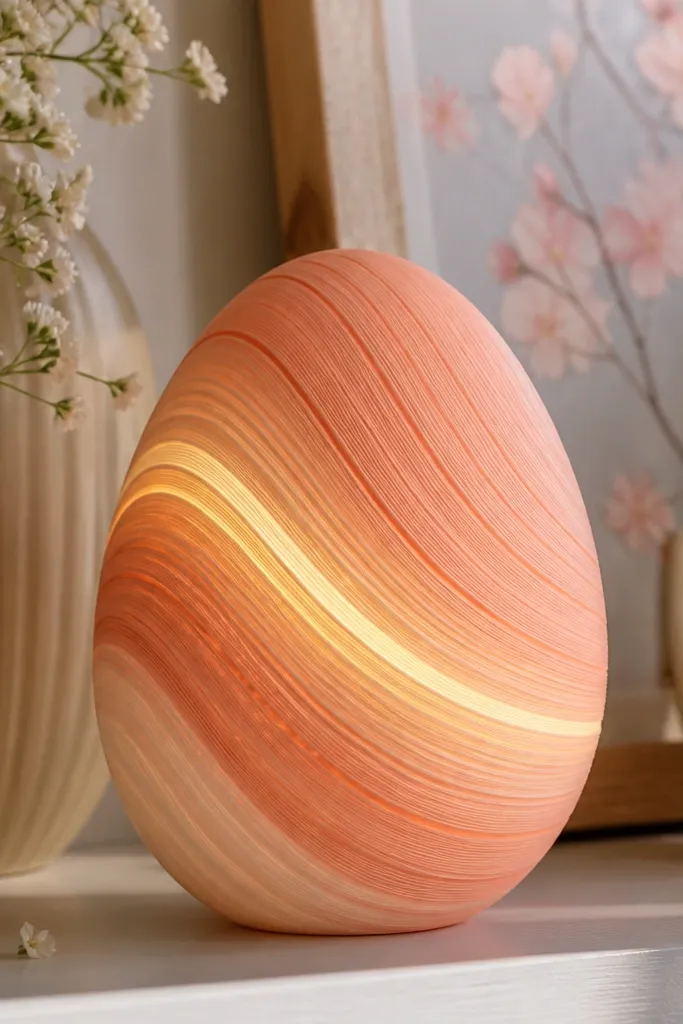 Peach marble egg squishy with a narrow glowing inner strip