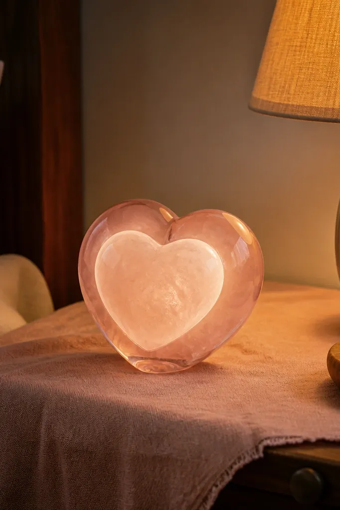 Two-tone rose quartz heart squishy with pale pink inner glow and darker outline