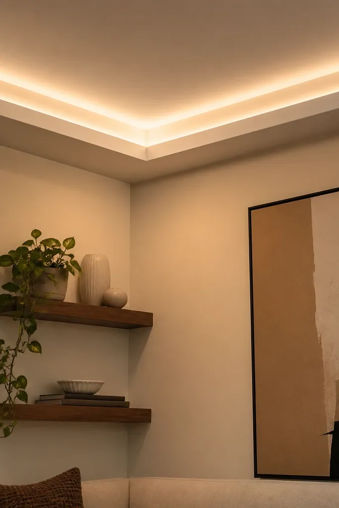 Ceiling corners with L-shaped cove lighting