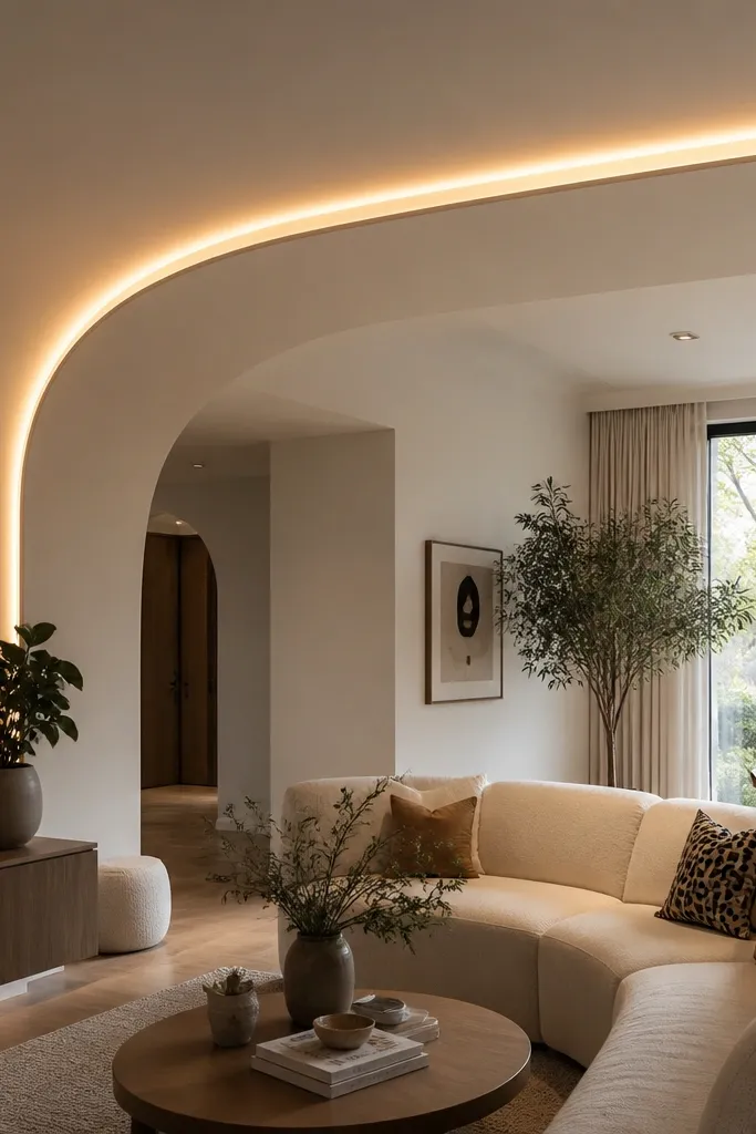 Ceiling has an arch-shaped glow line with hidden LED