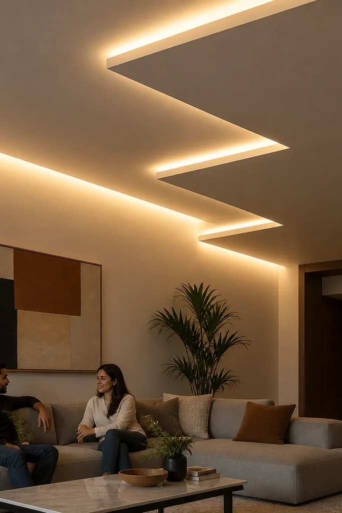 Ceiling border zigzag pattern with indirect hidden lighting