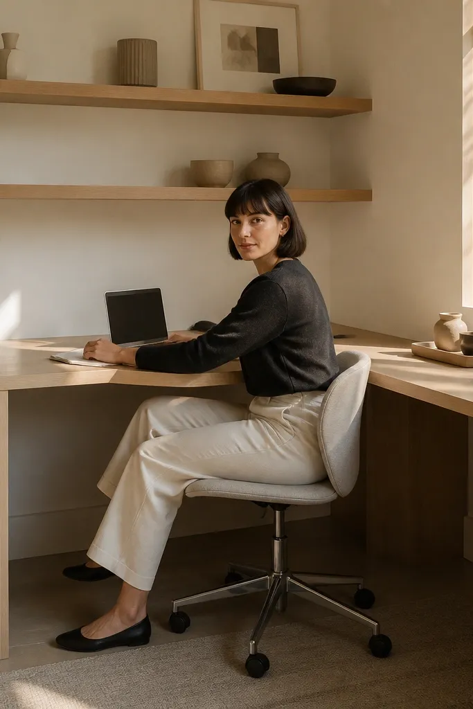 Corner desk with a right-angle surface and open leg clearance