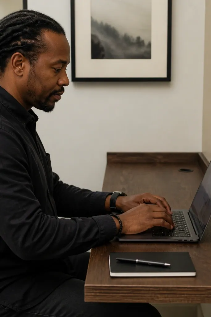Simple wall shelf desk with laptop stand and cable routing
