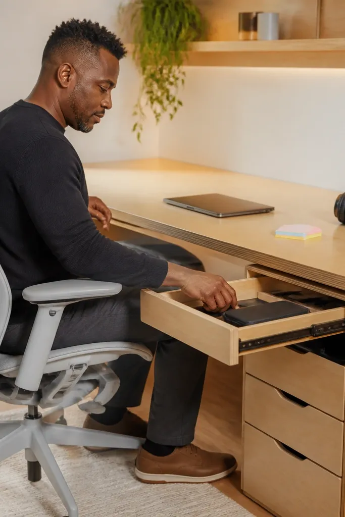Small desk with a drawer pedestal under the work surface