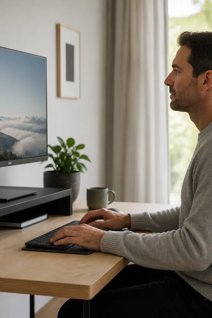 Desk with a raised monitor platform and cable pass-through