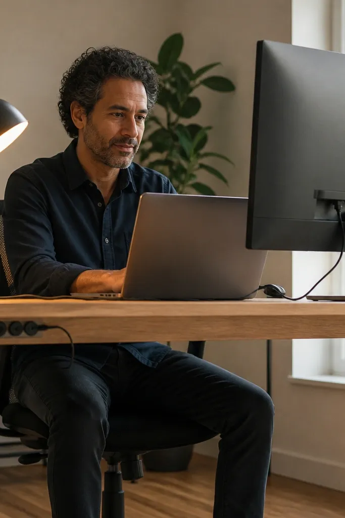 Desk with hidden power strip and two cable holes