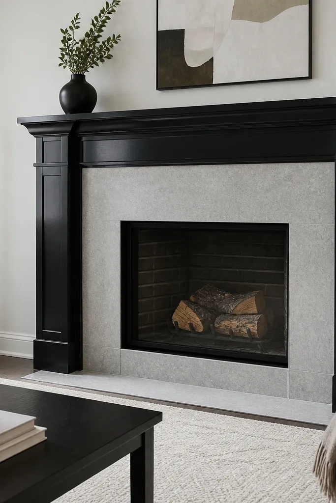 Light gray painted stone with crisp black painted surround edges