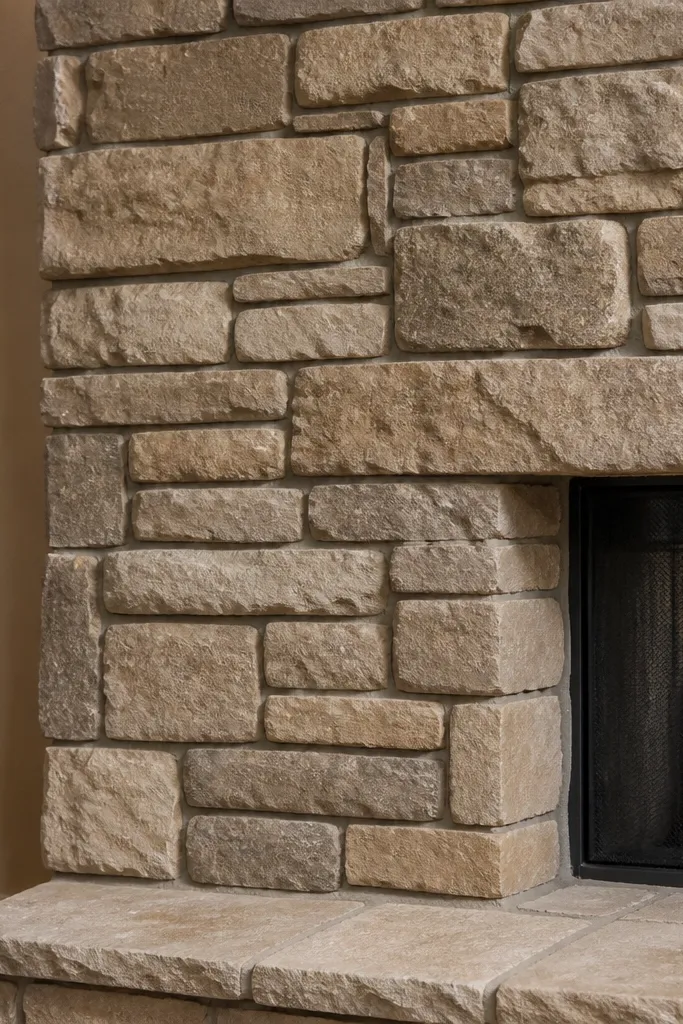 Sandstone beige stone with lighter dry-brushed edges