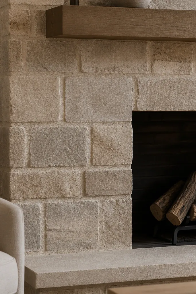 Beige stone with a greige tinted glaze for an oiled limestone look