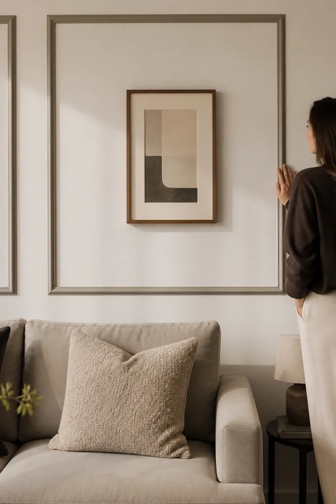 Tall panel wall with a subtle beveled border around each opening