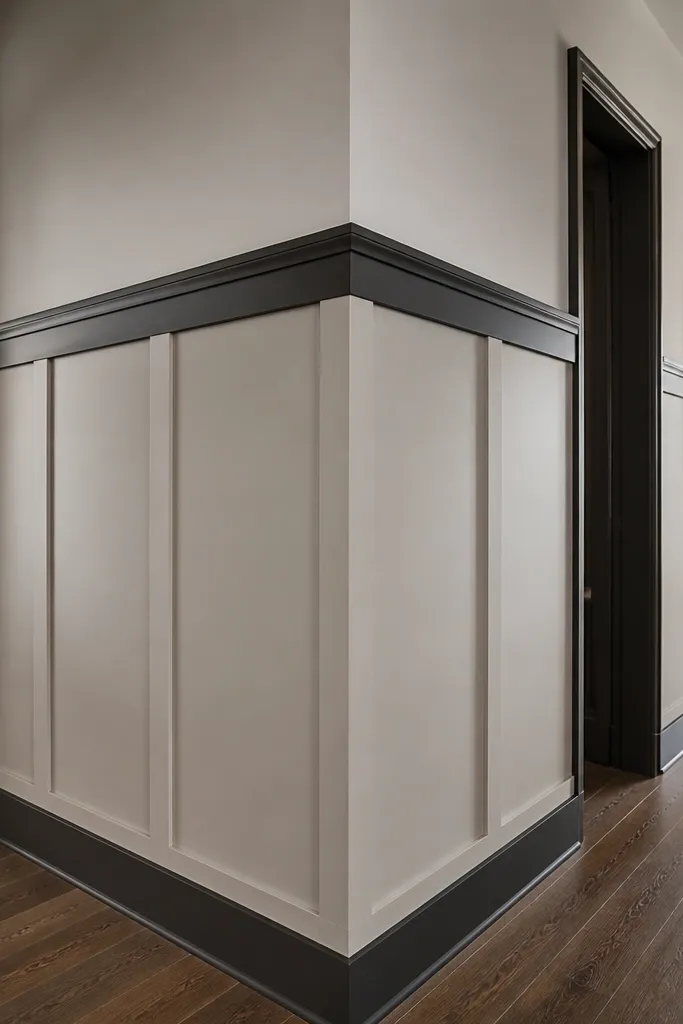 Tall wainscot wrapping around a corner with panels aligned