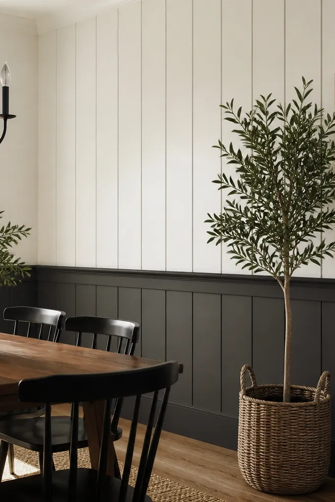 Tall wainscot with a horizontal ledge detail and vertical panels