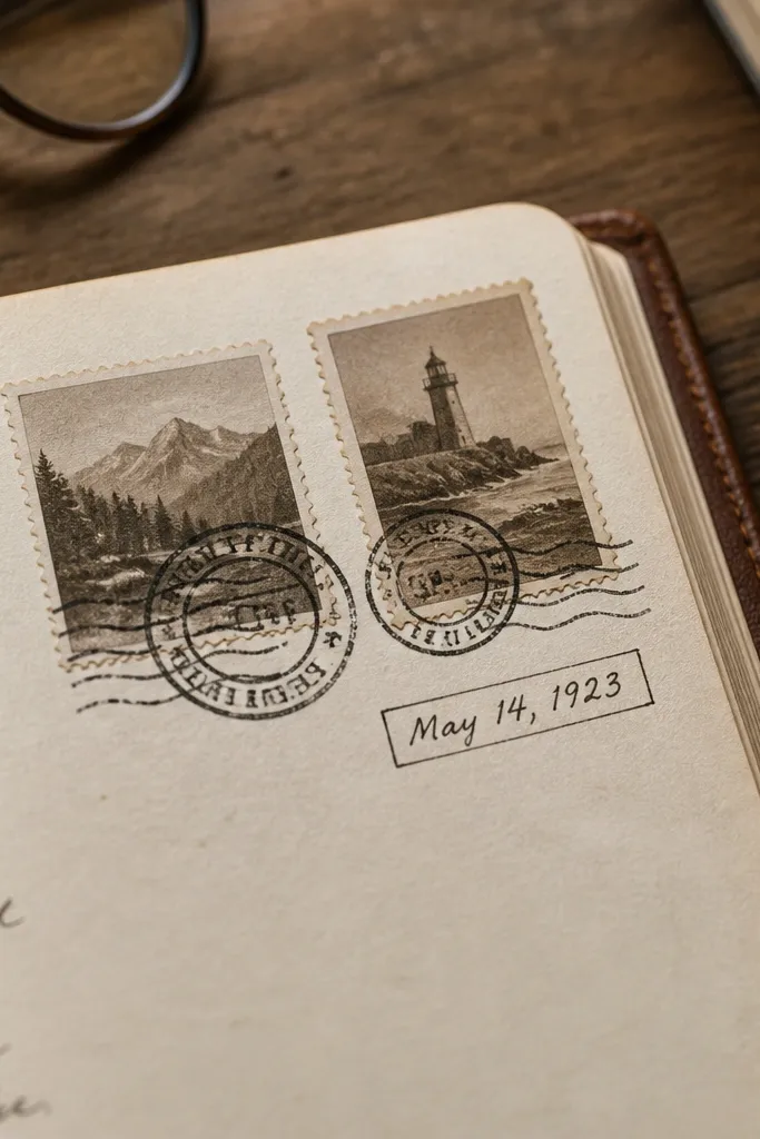 Two sepia postage stamps with faded cancel marks