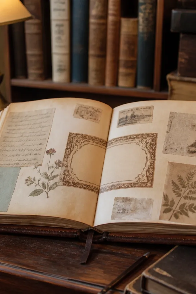 Ornate book plate label with faded lettering and border