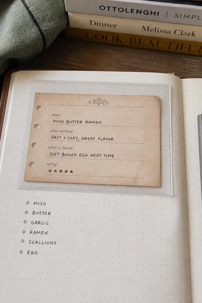 Faded recipe card sticker with two pin holes
