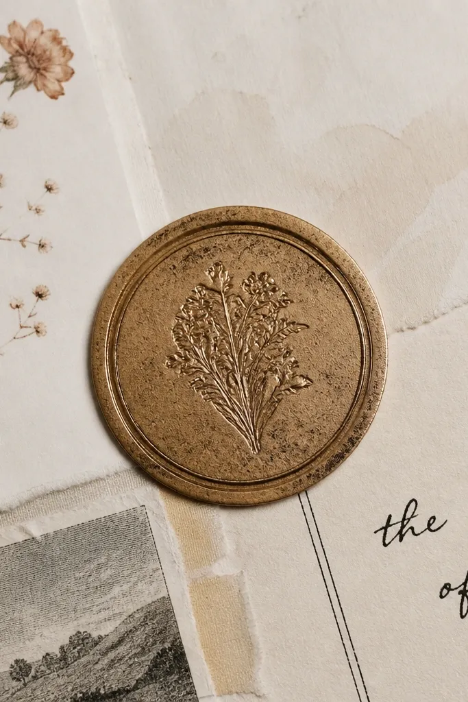 Round antique seal stamp sticker in faded brown