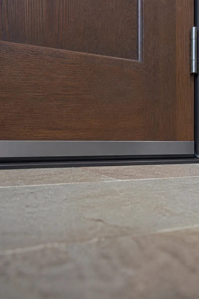 Door bottom with new threshold and door sweep, even clearance and no gaps