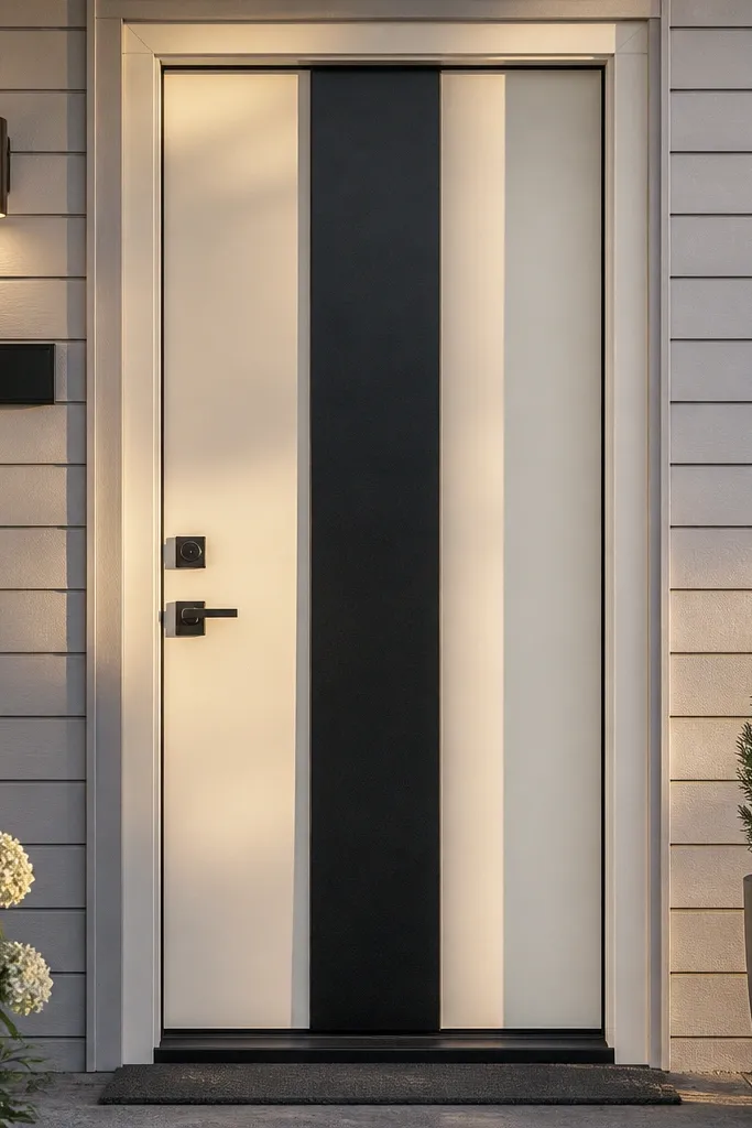 Light door with a centered vertical black panel strip