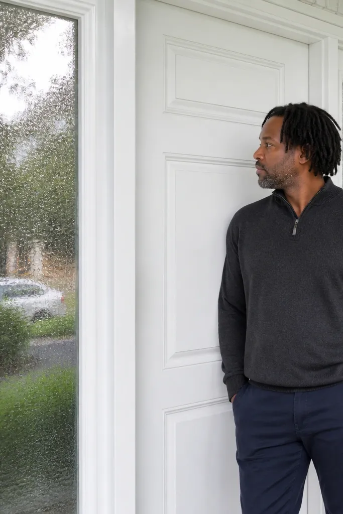 Sidelight windows with frosted pattern next to a front door