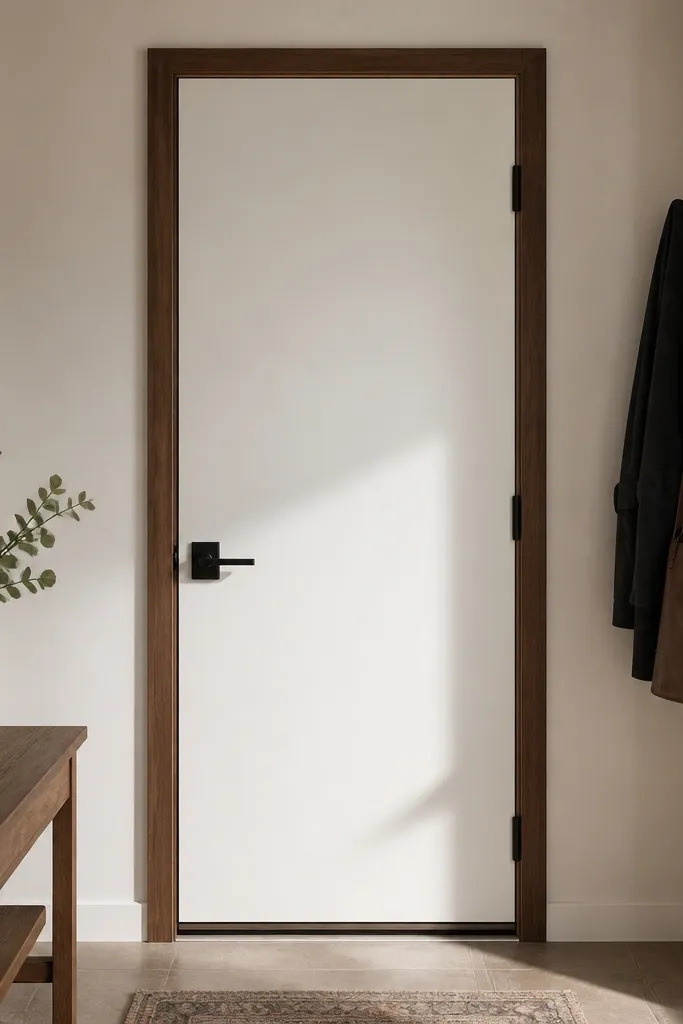 White door slab with walnut trim around edges