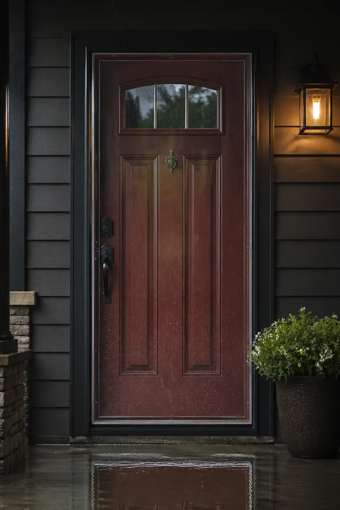 Front door with clear panel and magnetic screen look