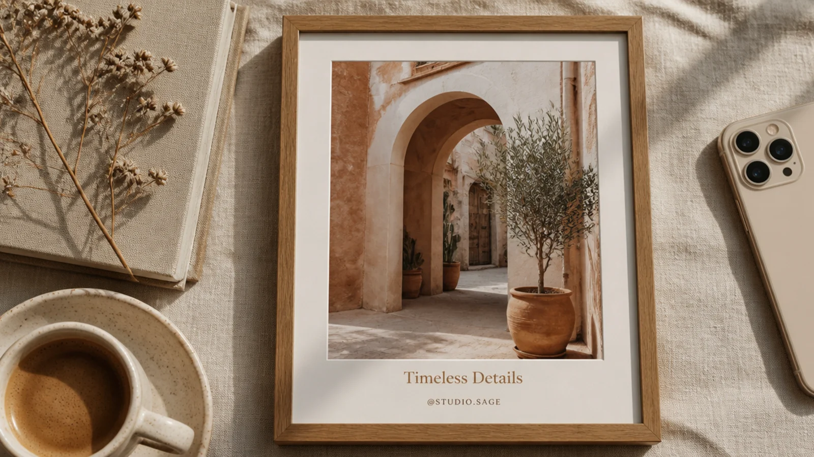 A small serif headline and a handle line added in a caption area, with a consistent font pairing.