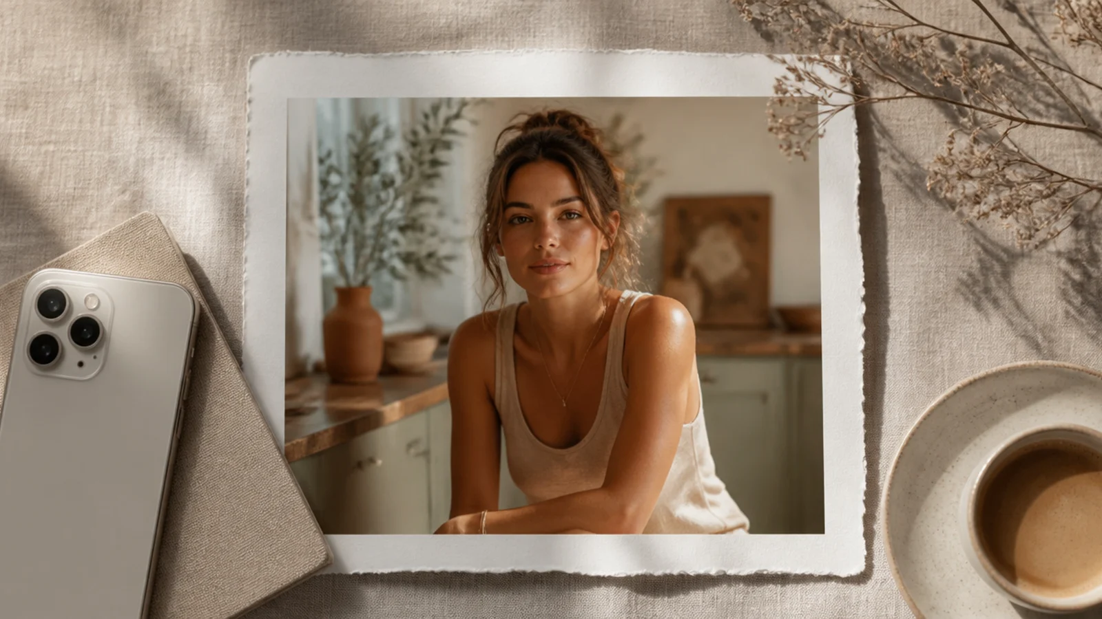 A photo layered over a piece of textured paper with rough torn edges showing around the sides.