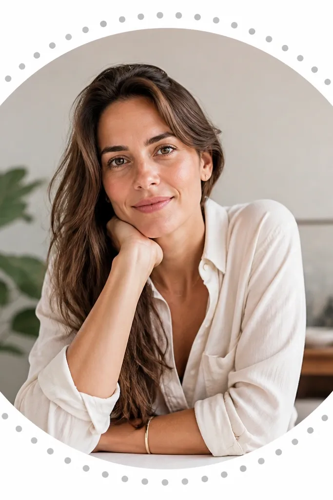 A centered photo with a dotted border ring, dots in light gray on white, and a clean inner edge.