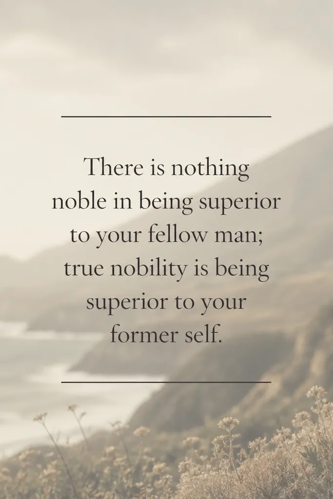 A square template that has a photo background blurred slightly or desaturated. Over it sits a centered quote in a serif font, surrounded by two thin horizontal rules above and below the quote. Colors are muted, like cream and dark ink.