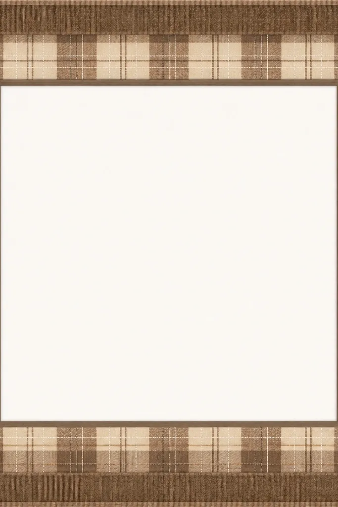 A plaid-style frame template with muted brown and tan stripes. A thick outer border looks like corduroy with soft texture, and thin lines create a grid.