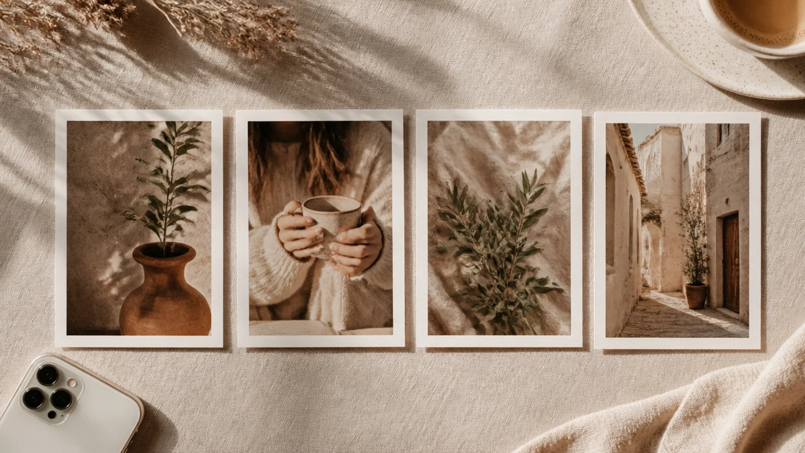 Several framed posts side by side, all sharing the same subtle film-grain finish that unifies different photos.