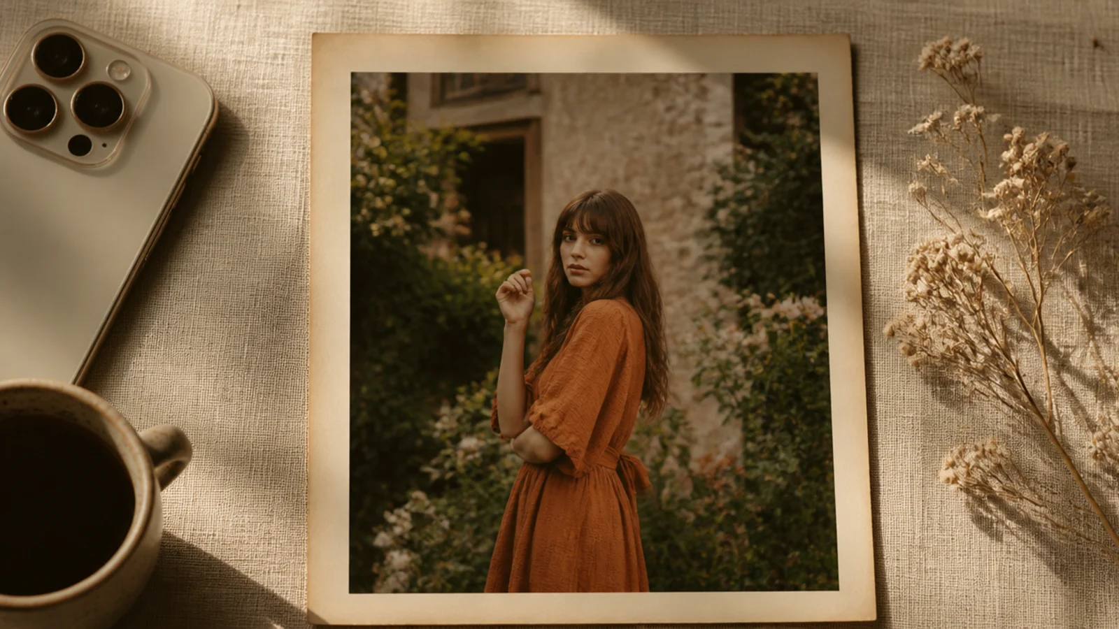 A photo floated on a warm aged cream mat with a slightly uneven, softly darkened border like an old print.