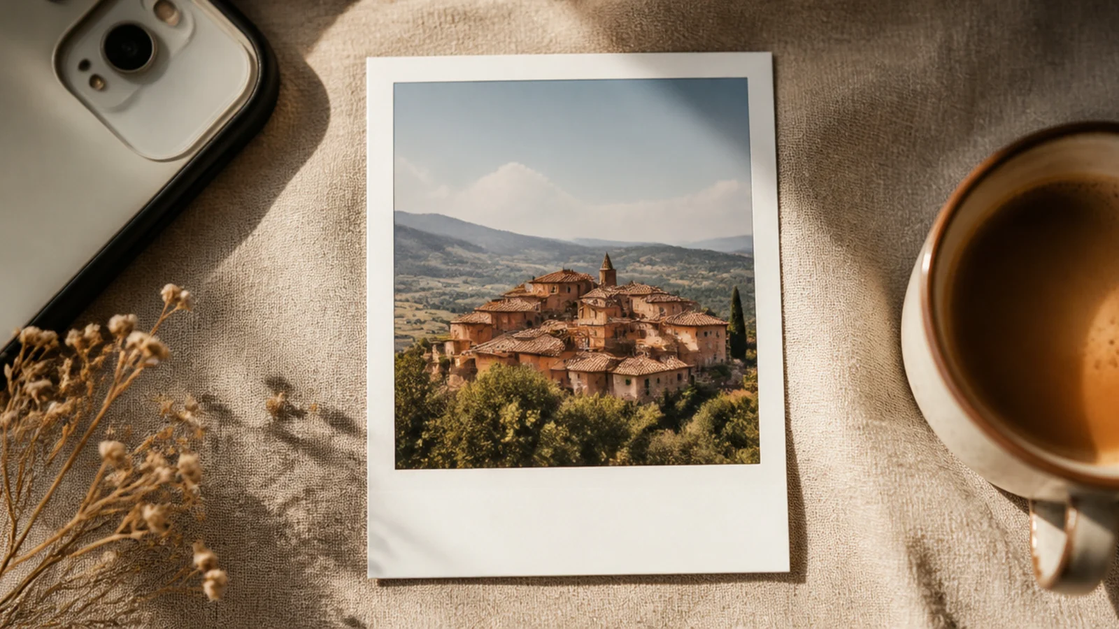 A photo in a classic polaroid frame with thin borders on three sides and a wide blank strip along the bottom.