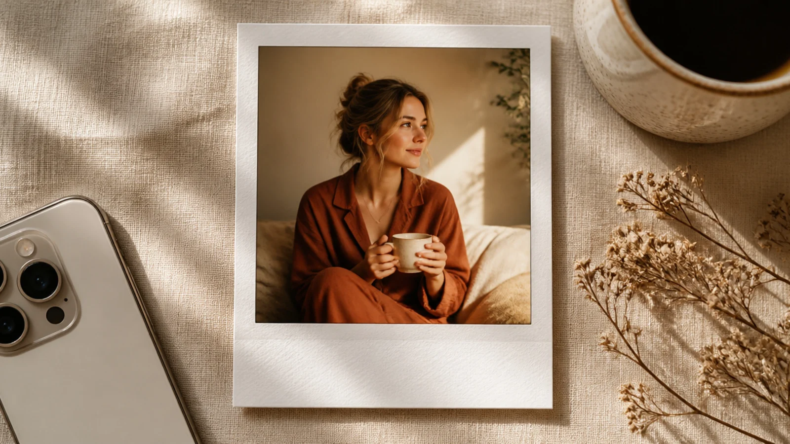 A photo in a classic polaroid frame with thin borders on three sides and a wide blank strip along the bottom.