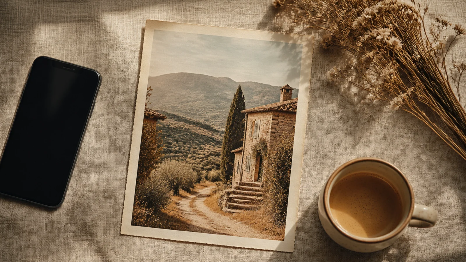 A photo with a soft aged cream border and slightly rough deckled edges, tinted warm like an old print.