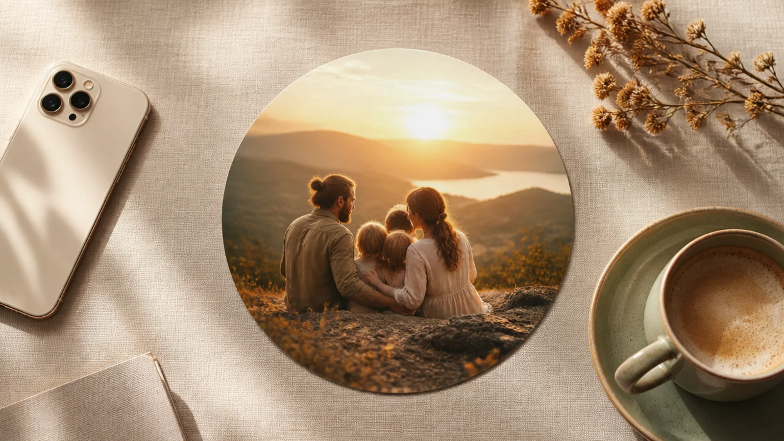 A photo cropped into a clean circle, centered on a cream background with even space around it.