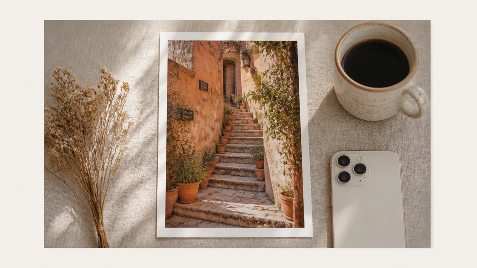 A photo floated on a cream background with an even margin of blank space framing it on all sides.