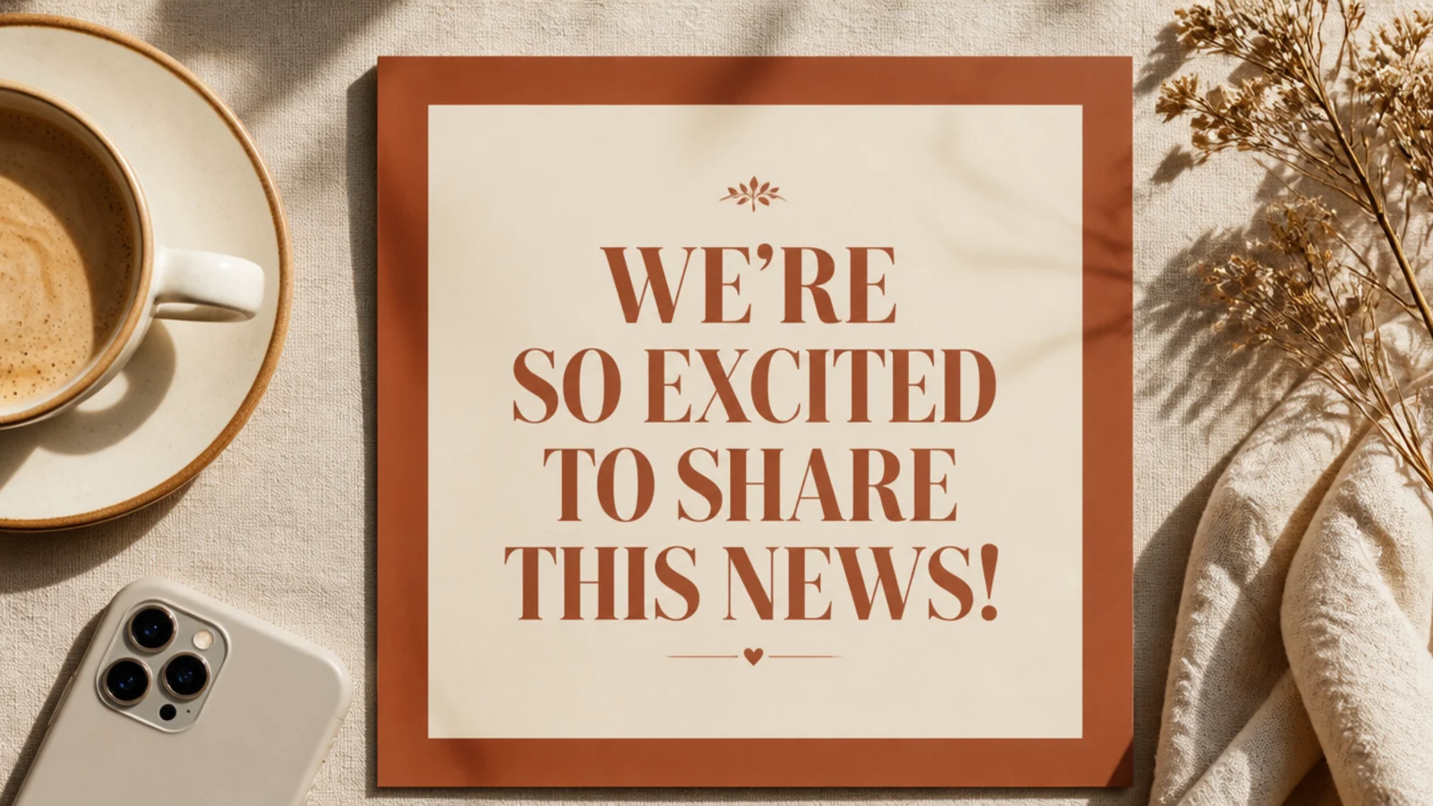 A cream post with a thick terracotta border and a centered bold announcement headline inside.
