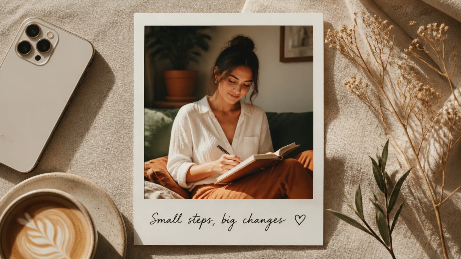 A photo in a polaroid frame with a handwritten caption in the wide bottom strip on a cream background.