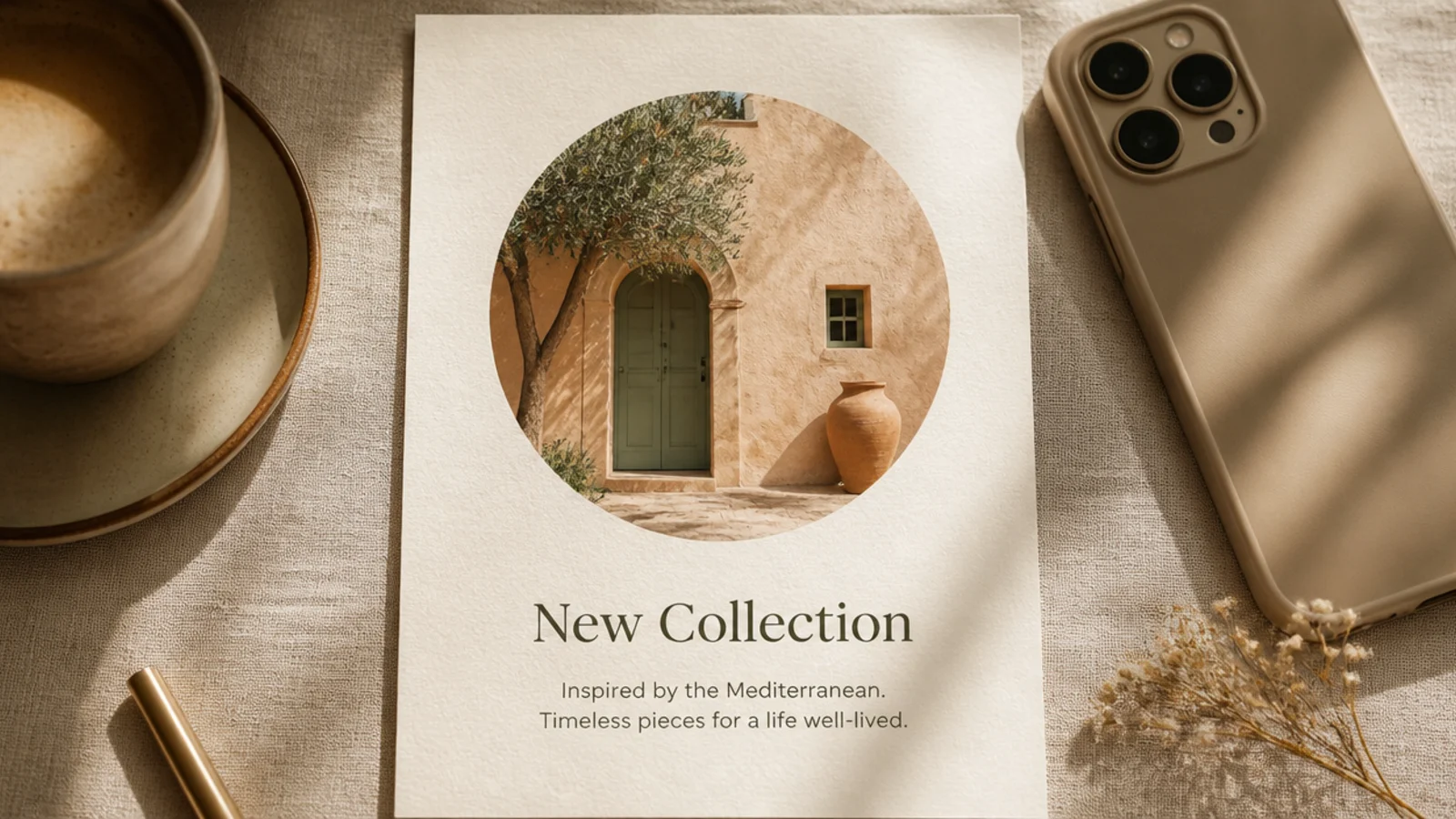 A cream post with a circular photo inset at the top and a headline and short text below.
