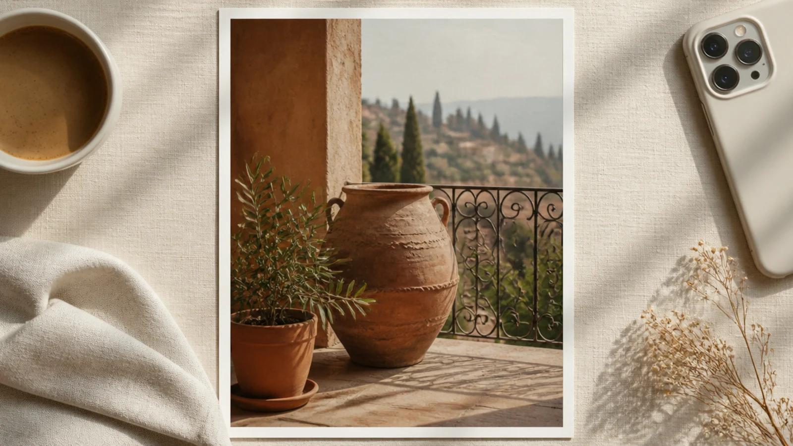A vertical photo floated on a cream story background with an even blank cream border framing it on all sides.