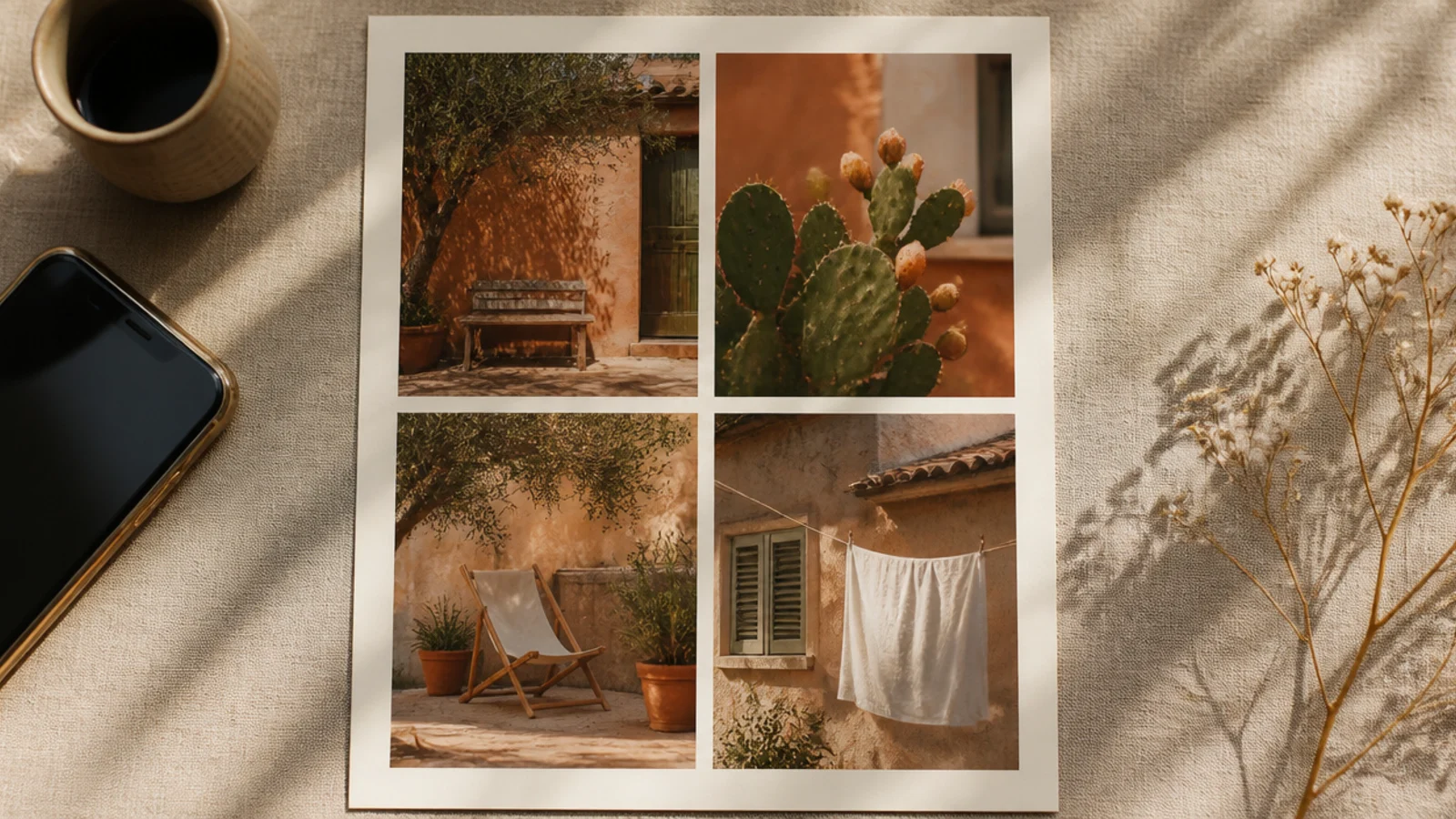 A story with four vertical photos arranged in a neat two-by-two grid separated by thin cream gaps.