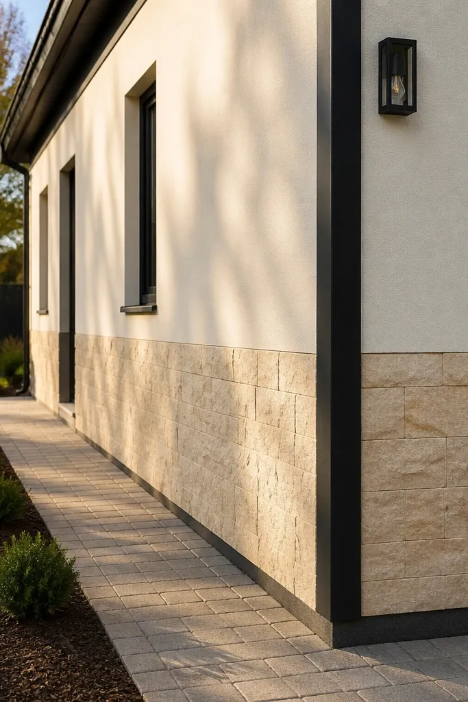 Stone base with smooth upper wall and black corner caps