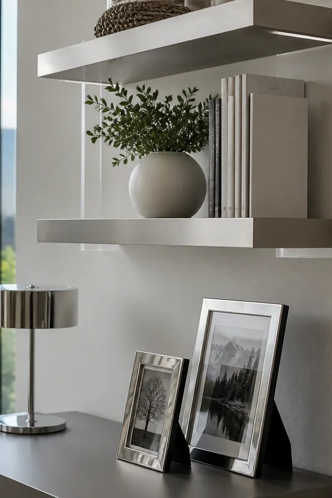 Light shelves with clear side supports and a modern airy look