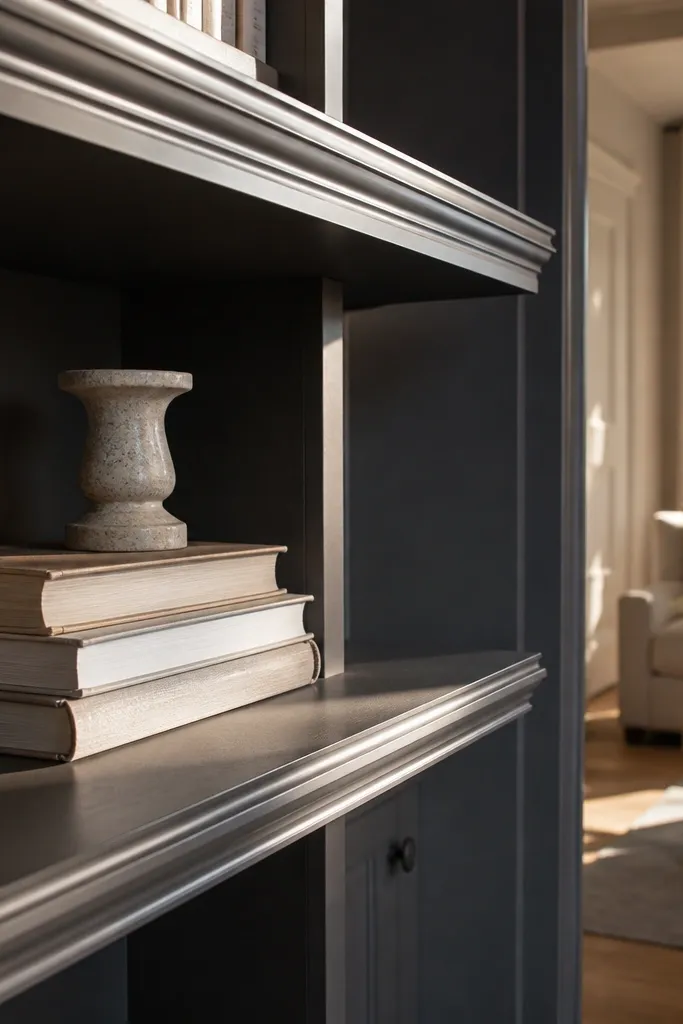 Floating shelves with a small groove detail along the front edge
