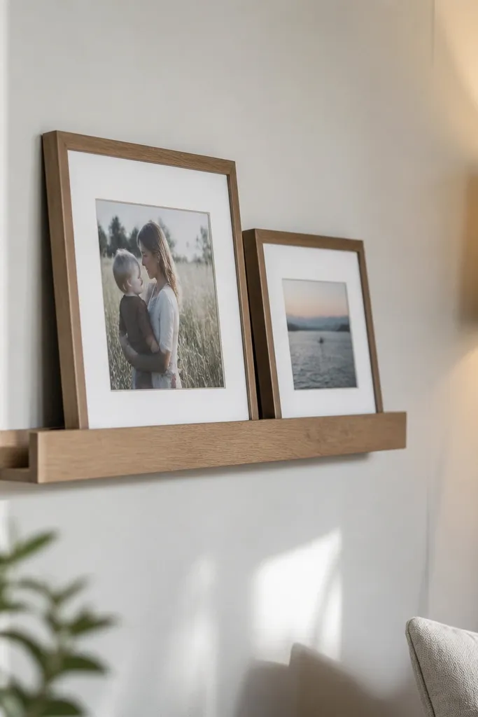 Floating shelves with a 3/4 inch front lip for displaying frames